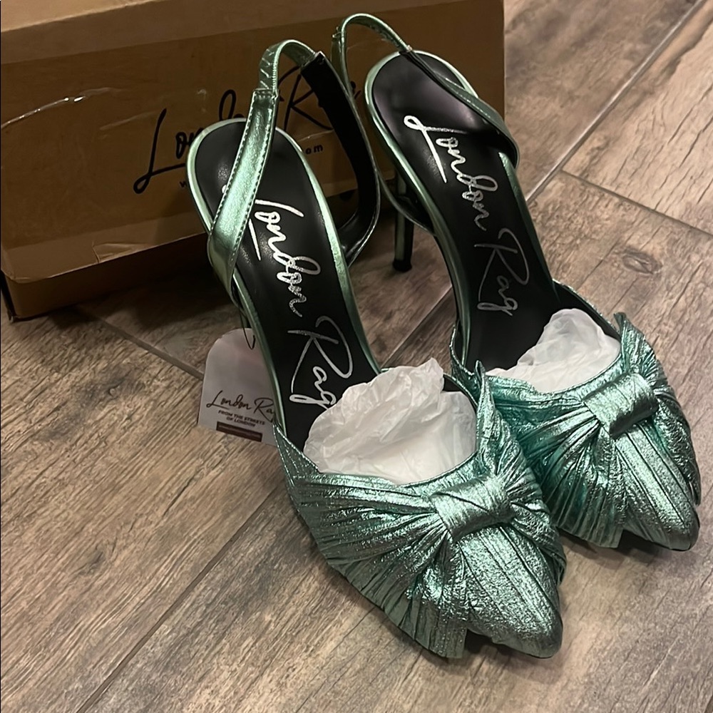 London Rag Green Slingback Heels